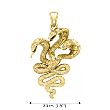 Fierce and Ferocious Solid Yellow Gold Three Headed Cobra Pendant GPD5092